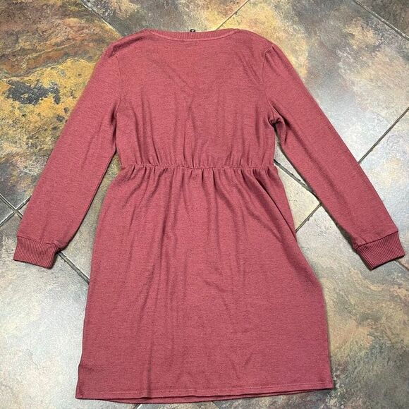 Bobeau Burgundy Mini Long Sleeve Wrap Sweater Dress Large - Picture 11 of 11